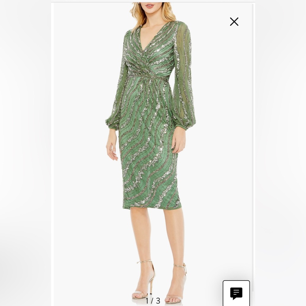 NWT Mac Duggal Green Midi Long Sleeved Sequin Dress sz 10